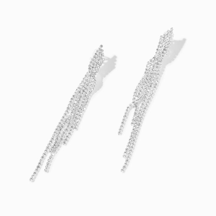Silver 3&quot; Crystal Chain Fringe Clip-On Drop Earrings,