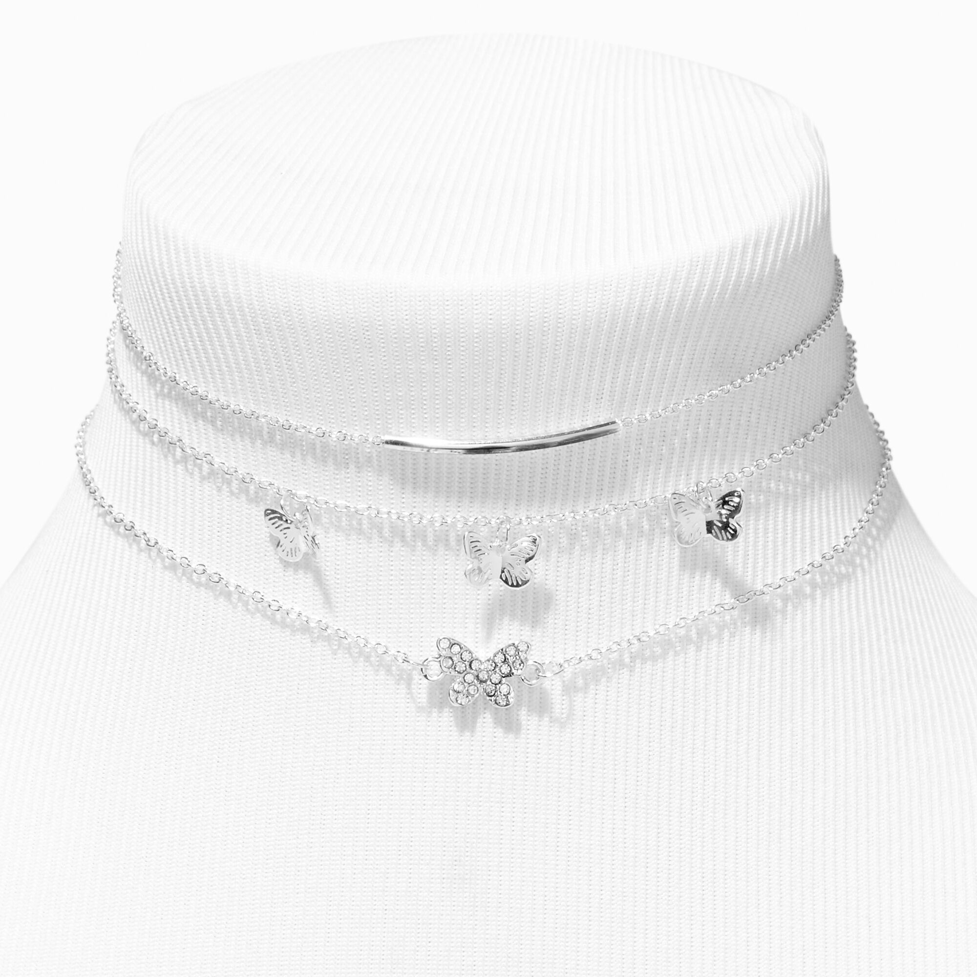 Silver butterfly choker necklace sales