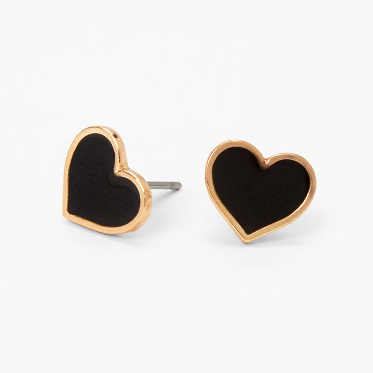 Gold &amp; Black Heart Stud Earrings,