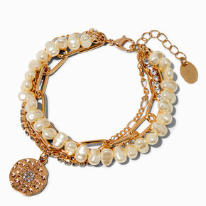 Gold-tone Pearl Layered Multi-Strand Bracelet,