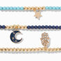 Blue Mystical Gold Hamsa Beaded Stretch Bracelets - 3 Pack,