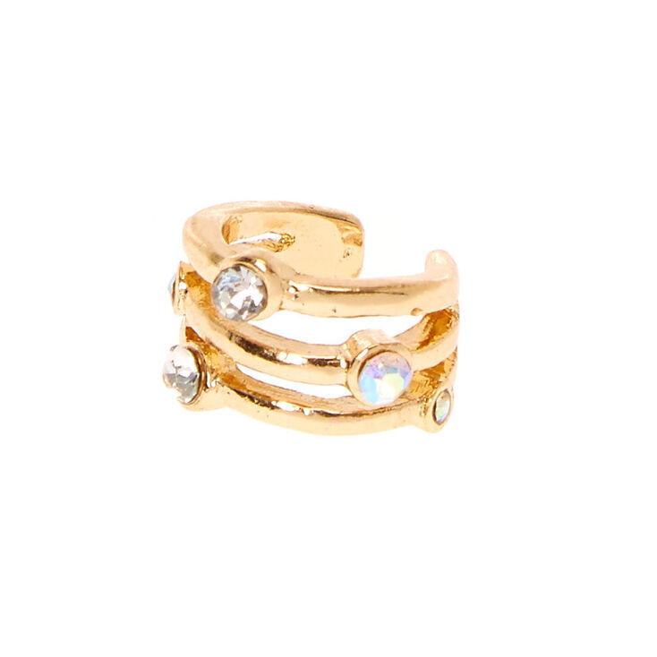 Gold Tone Triple Bar Iridescent Faux Crystal Ear Cuff,