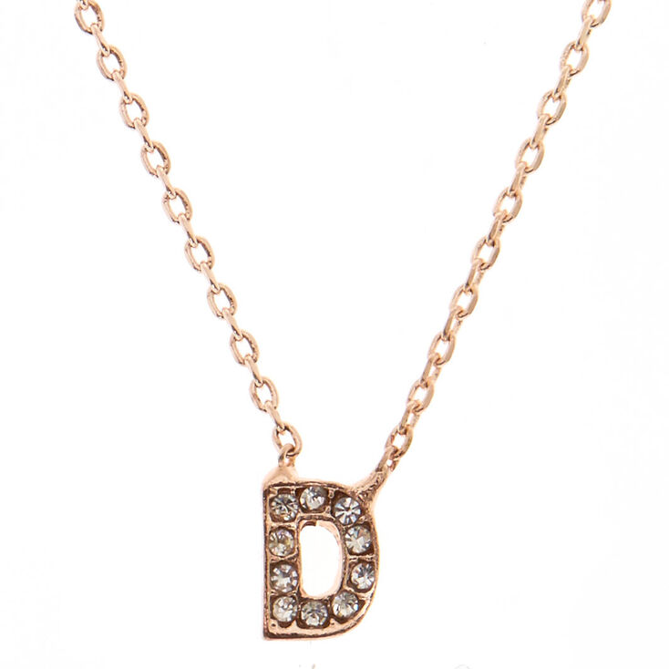 Rose Gold Studded D Initial Necklace,
