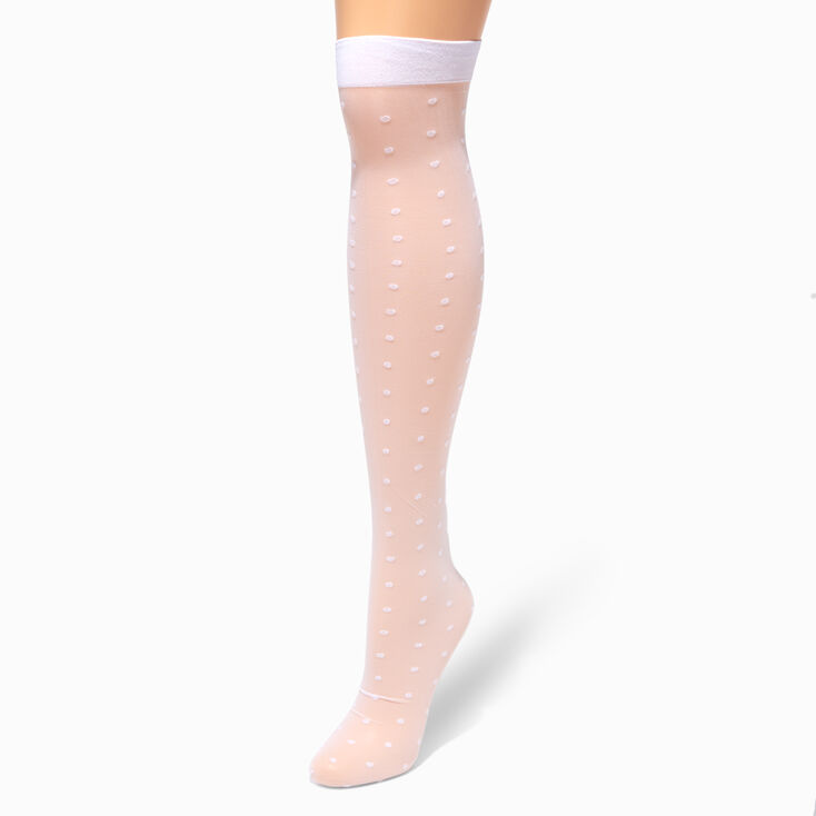 Sheer White Swiss Dot Over The Knee Socks,