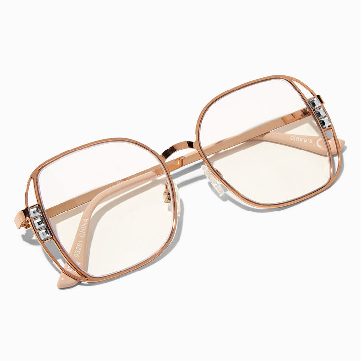 Rose Gold Bling Square Clear Lens Frames,