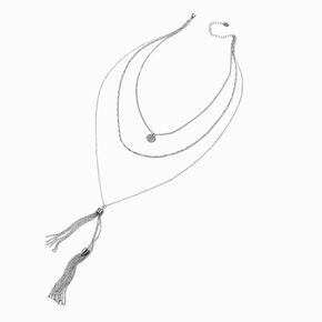 Silver-tone Tassel Bolo Disc Extended Length Multi-Strand Necklace,