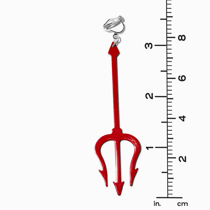 Red Devil Pitchfork 3&quot; Clip-On Drop Earrings ,