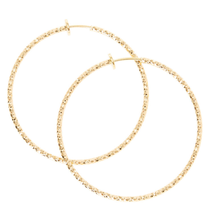 Textured Gold Spring Clip Hoop Earrings,
