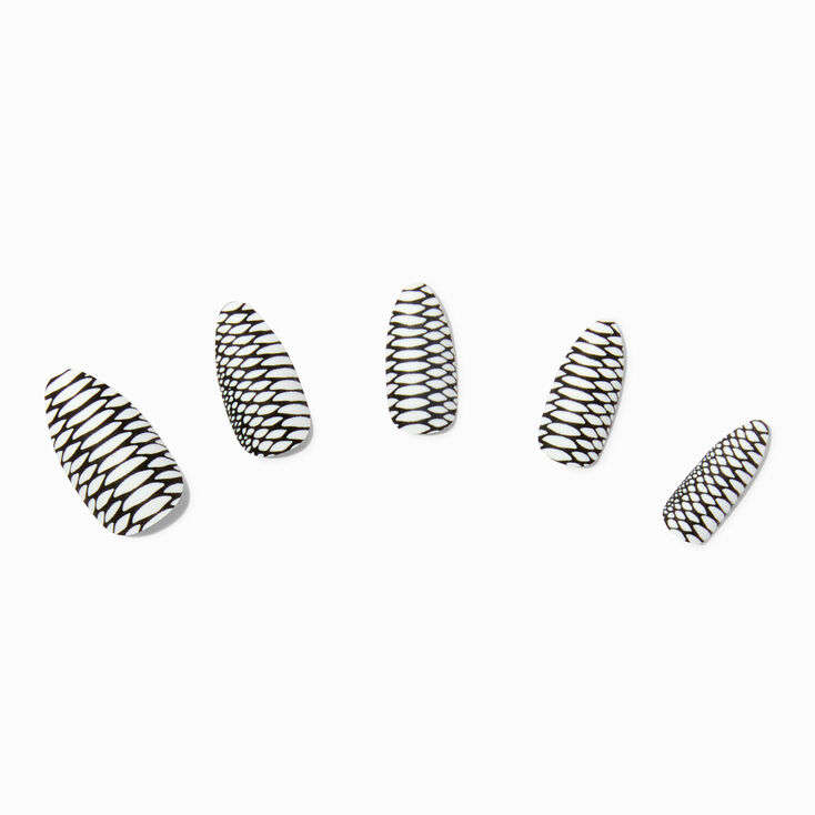 Black &amp; White Snakeskin Vegan Faux Nail Set - 24 Pack,