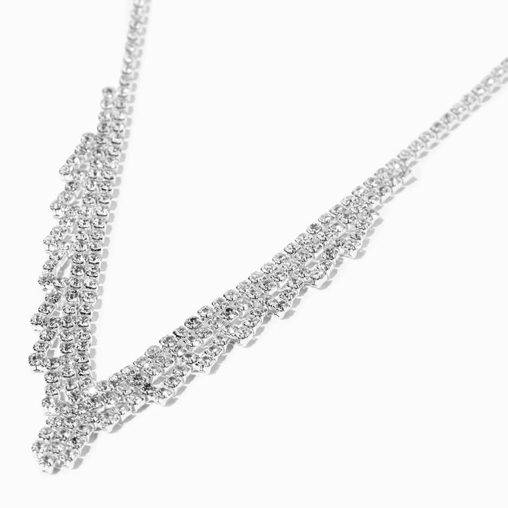 Silver Rhinestone Squiggle Shirt Statement Necklace,