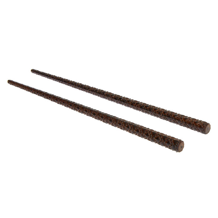 Dark Wooden Quilted Hair Sticks - Brown, 2 Pack,