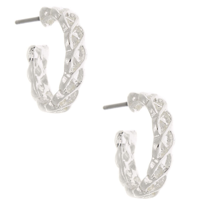 Silver 15MM Weave Hoop Earrings,