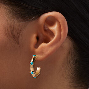 Turquoise Inset Gold-tone Hoop Earrings,