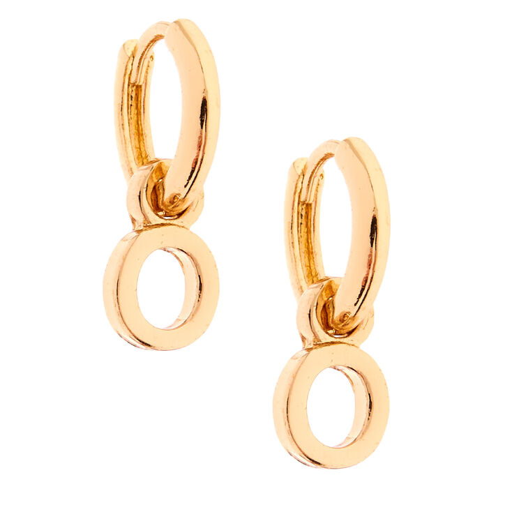Gold 10MM Initial Huggie Hoop Earrings - O,