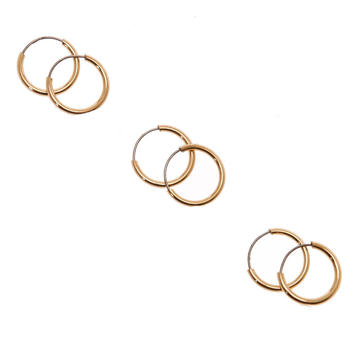 Gold 10MM Skinny Hoop Earrings - 3 Pack,