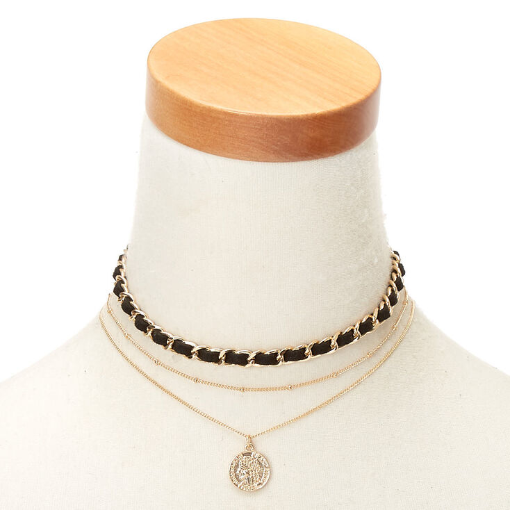 Gold Woven Coin Choker Necklaces - 3 Pack,