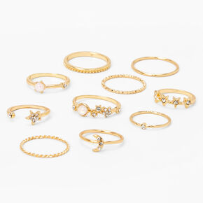 Gold Embellished Crystal &amp; Pearl Star Rings - 10 Pack,
