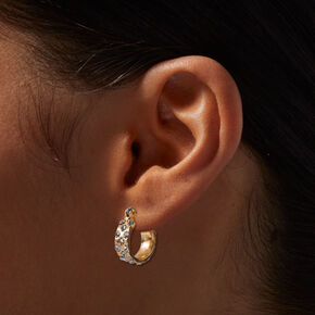 Gold-tone Rhinestone Dots 10MM Hoop Earrings,