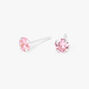 Sterling Silver Cubic Zirconia Round Stud Earrings - Pink, 5MM,