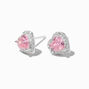 Sterling Silver Pink Halo Heart Stud Earrings,