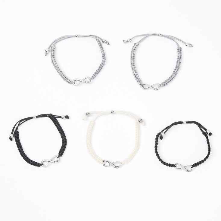 Silver Neutral Infinity Adjustable Friendship Bracelets - 5 Pack