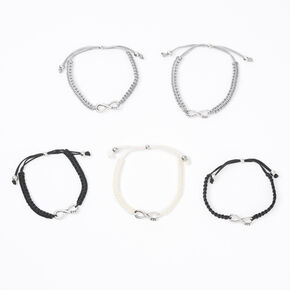 Silver Neutral Infinity Adjustable Friendship Bracelets - 5 Pack,