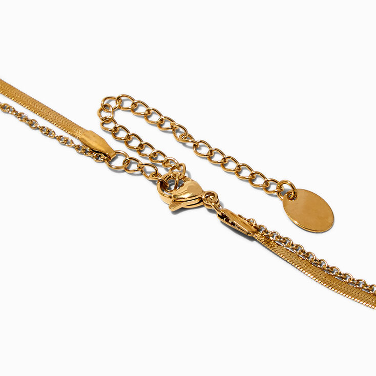 Gold-tone Stainless Steel Cubic Zirconia Initial Pendant Multi-Stand Necklace - J,