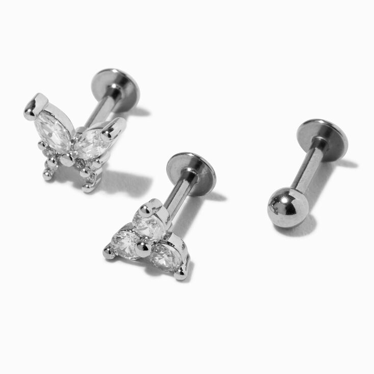 Silver 16G Butterfly Crystal Cartilage Earrings - 3 Pack,