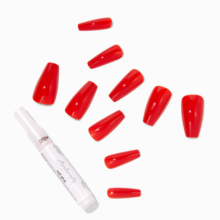 Glossy Red Squareletto Vegan Faux Nail Set &#40;24 Pack&#41;,