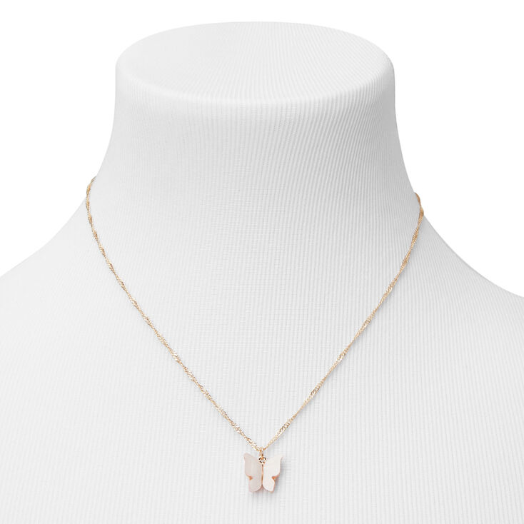 Gold Butterfly Pendant Necklace - Blush Pink,