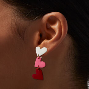 Pink &amp; Red Linear Rubber Hearts 1.5&quot; Clip-On Drop Earrings,