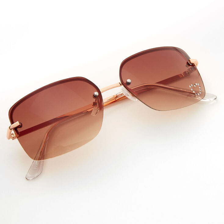 Amber Studded Heart Rectangle Sunglasses,