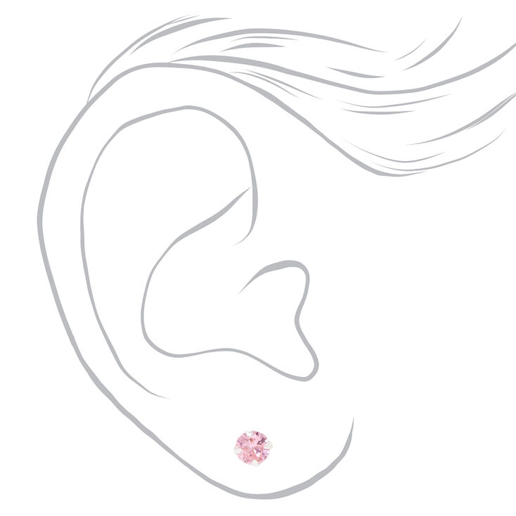Sterling Silver Pink Cubic Zirconia 5MM Round Stud Earrings,