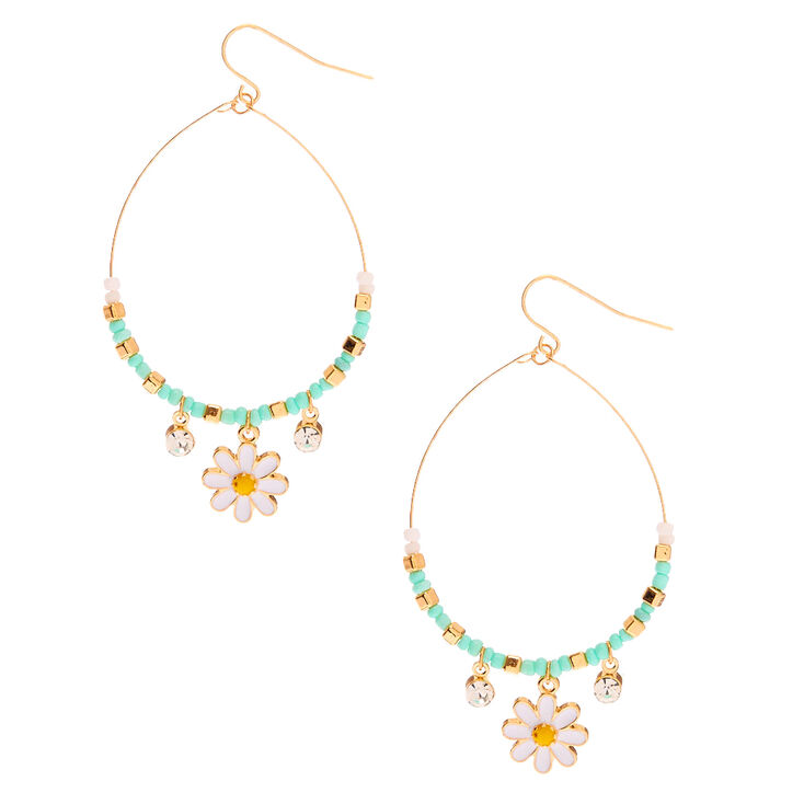 Gold 2.5" Daisy Beaded Drop Earrings,