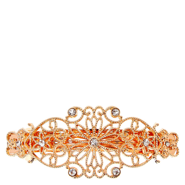 Rose Gold Filigree Flower Hair Barrette,