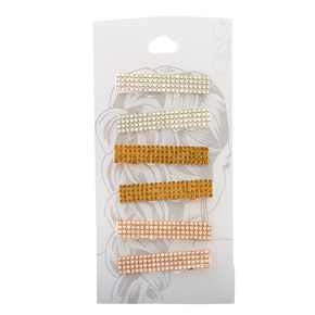 Mixed Metal Rhinestone Rectangle Hair Clips - 6 Pack,