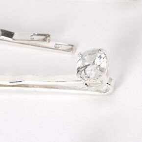 Silver Cubic Zirconia Oval-Cut Hair Pins - 6 Pack,