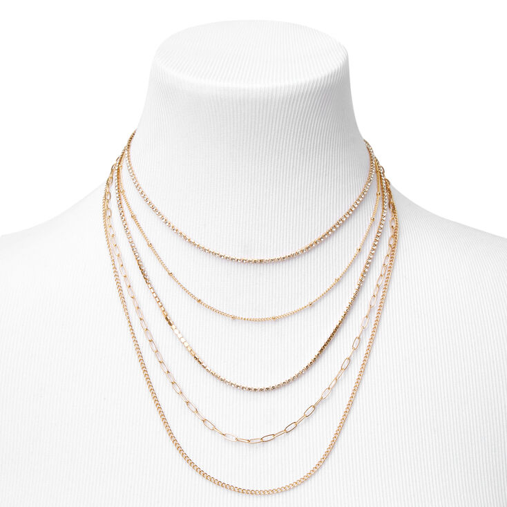Gold Crystal Delicate Chain Multi Strand Necklace,