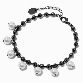 Hematite Pearl Charm Chain Bracelet,