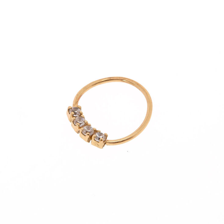 Sterling Silver 24G Gold Crystal Hoop Nose Ring,