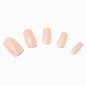 Nude Glitter Long Square Vegan Faux Nail Set - 24 Pack,