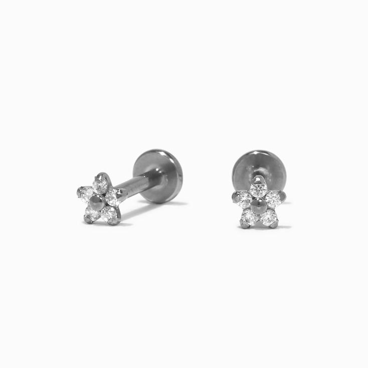 ICING Select Silver Titanium Cubic Zirconia Micro Daisy Flat Back Stud Earrings,