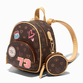 Brown Status Icons Mini Backpack,
