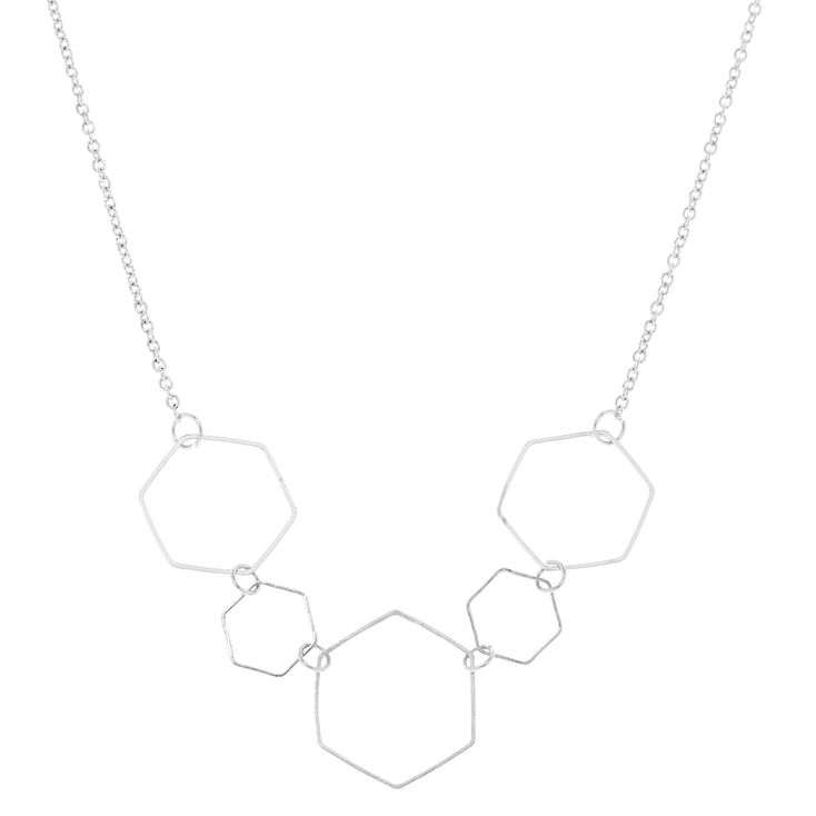 Silver Hexagon Statement Necklace,