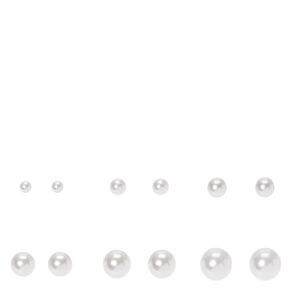 Graduated Pearl Stud Earrings - White, 6 Pack,