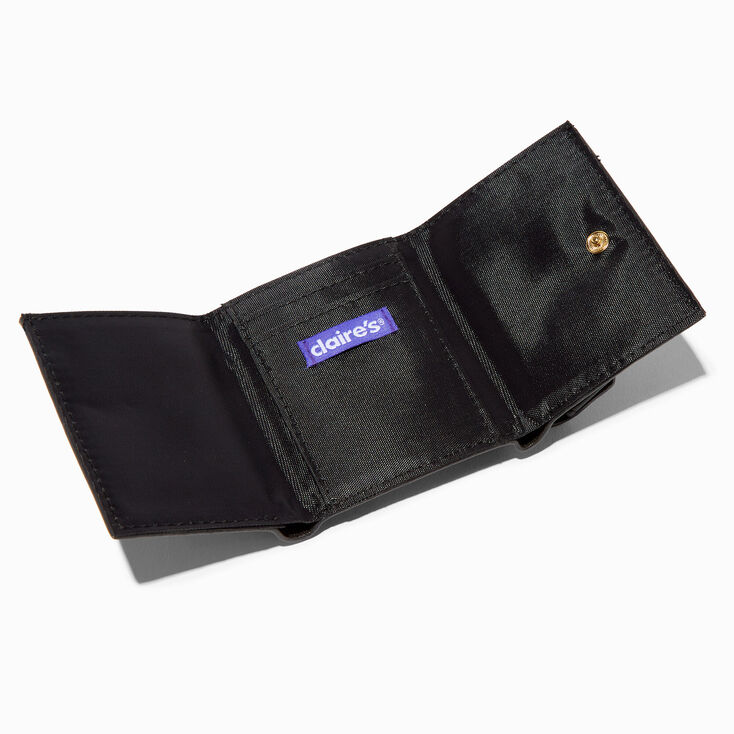 Heart Emblem Black Trifold Wallet,