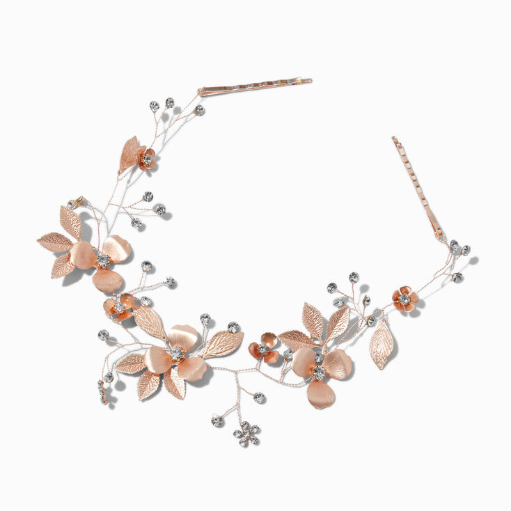 Rose Gold-tone Rhinestone Floral Hair Swag,