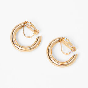 Gold 20MM Tube Clip-On Hoop Earrings,