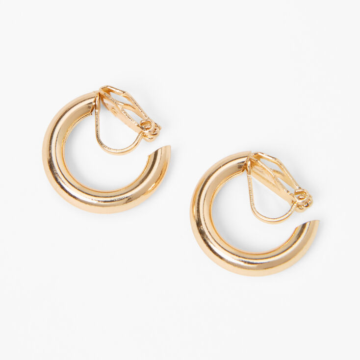 Gold 20MM Tube Clip-On Hoop Earrings,