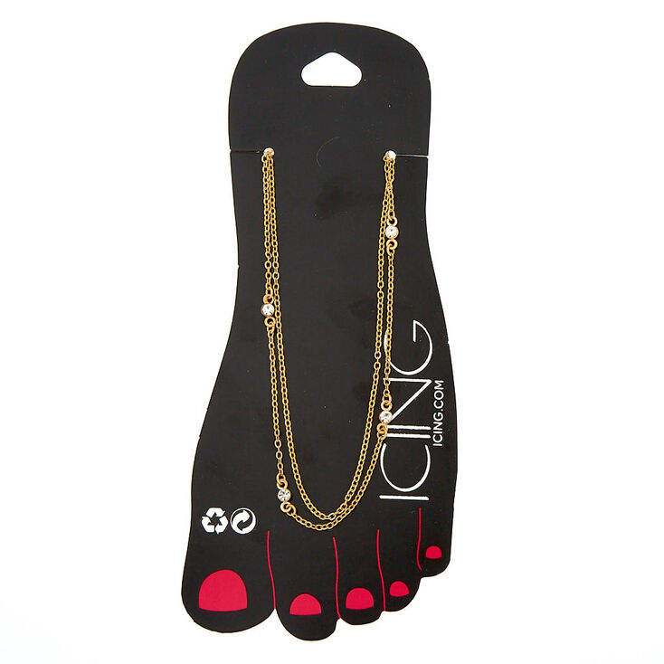 Gold Delicate Crystal Chain Anklets - 2 Pack,